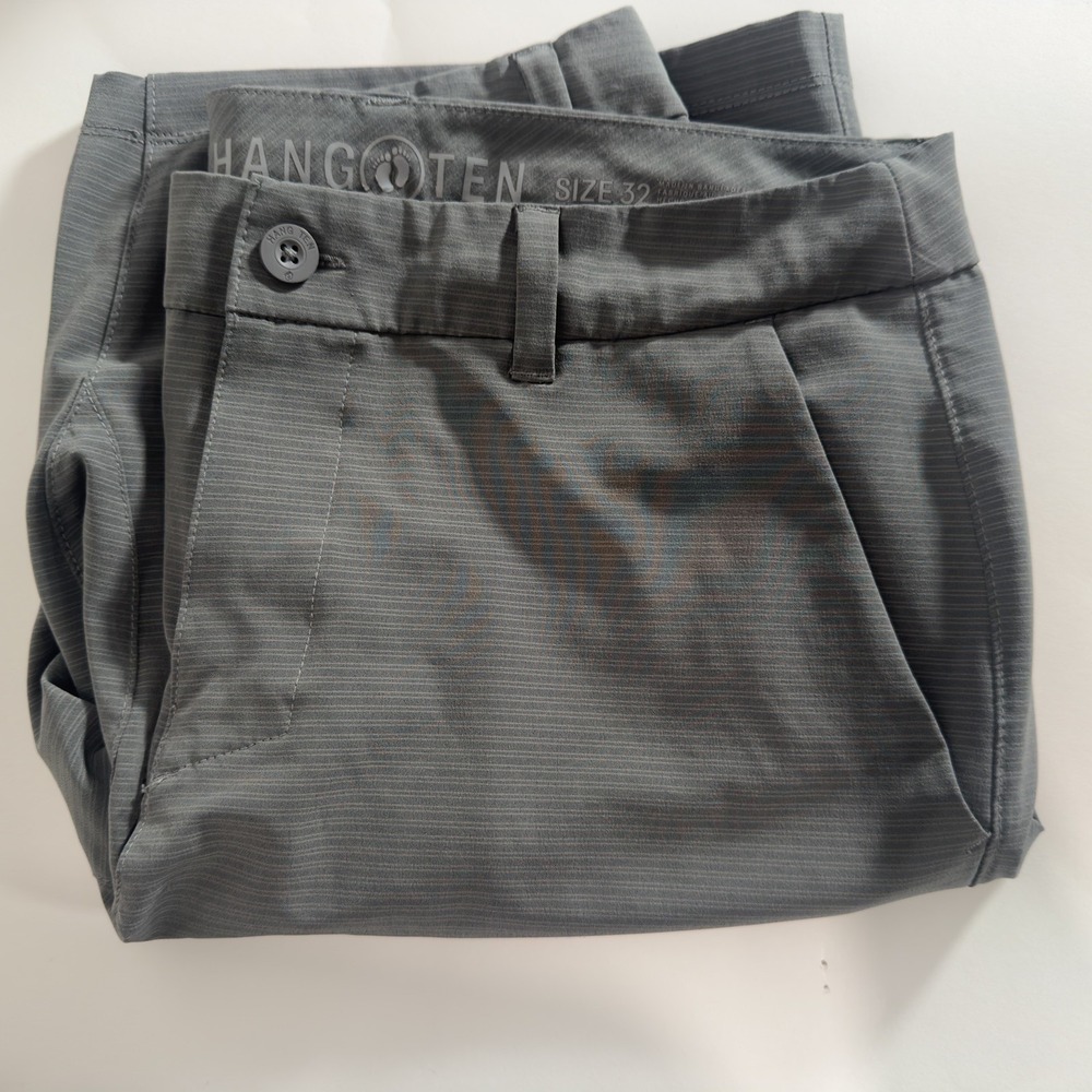 Hang Ten Mens Size 32 Gray Performance Golf Shorts Stretch Striped Flat Front